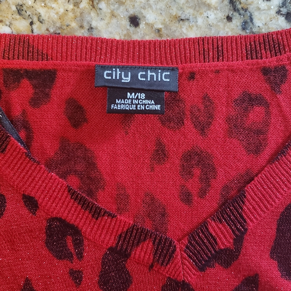 City Chic Sparkly Animal Print Sweater size M/18